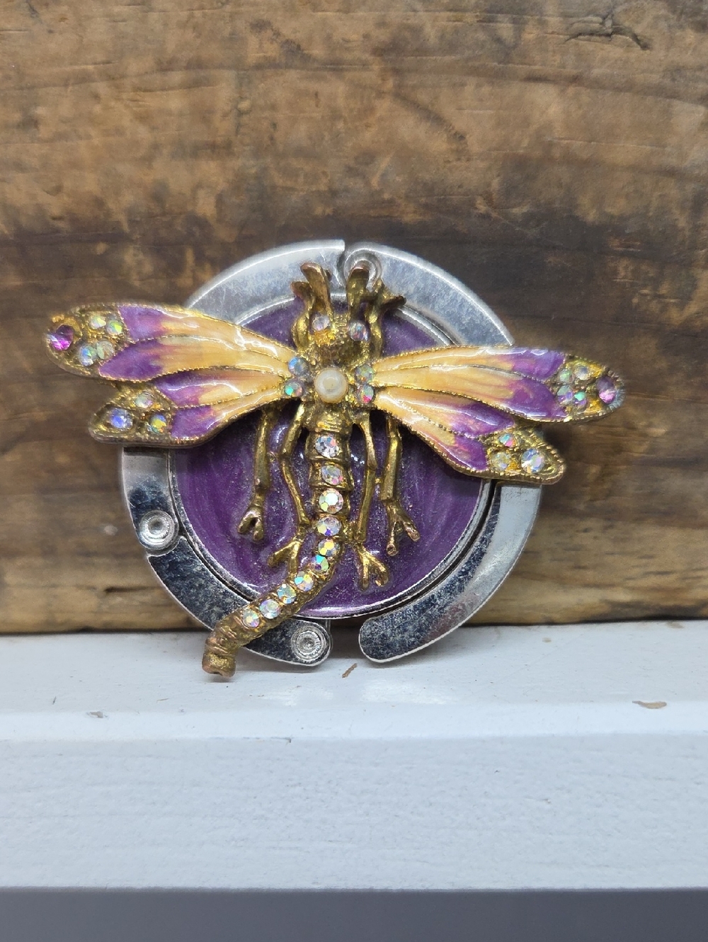 Sicura Magnetic Gold Dragonfly Purse Hook with Purple Enamel